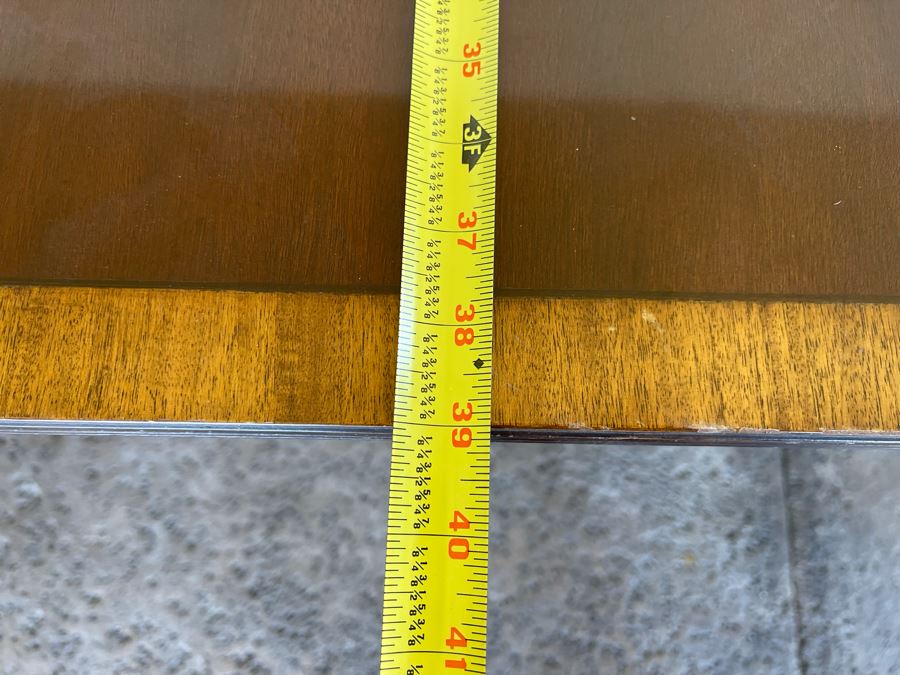 Vintage Wooden Double Pedestal Dining Table With One Leaf And Six Chairs 39W X 73L X 29.5H [Photo 16]