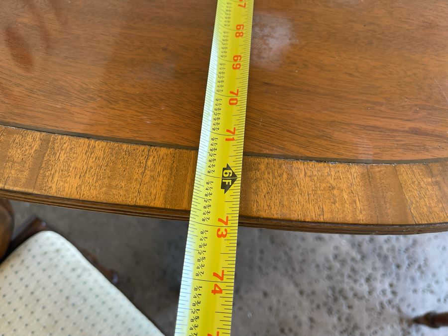 Vintage Wooden Double Pedestal Dining Table With One Leaf And Six Chairs 39W X 73L X 29.5H [Photo 15]