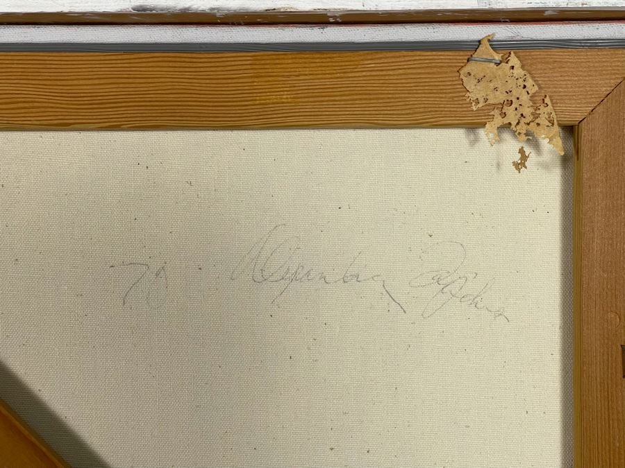 Vintage 1970 Original Abstract Painting Driving Into Sunset Signed On Back Artist Signature Illegible 36 X 36 [Photo 4]