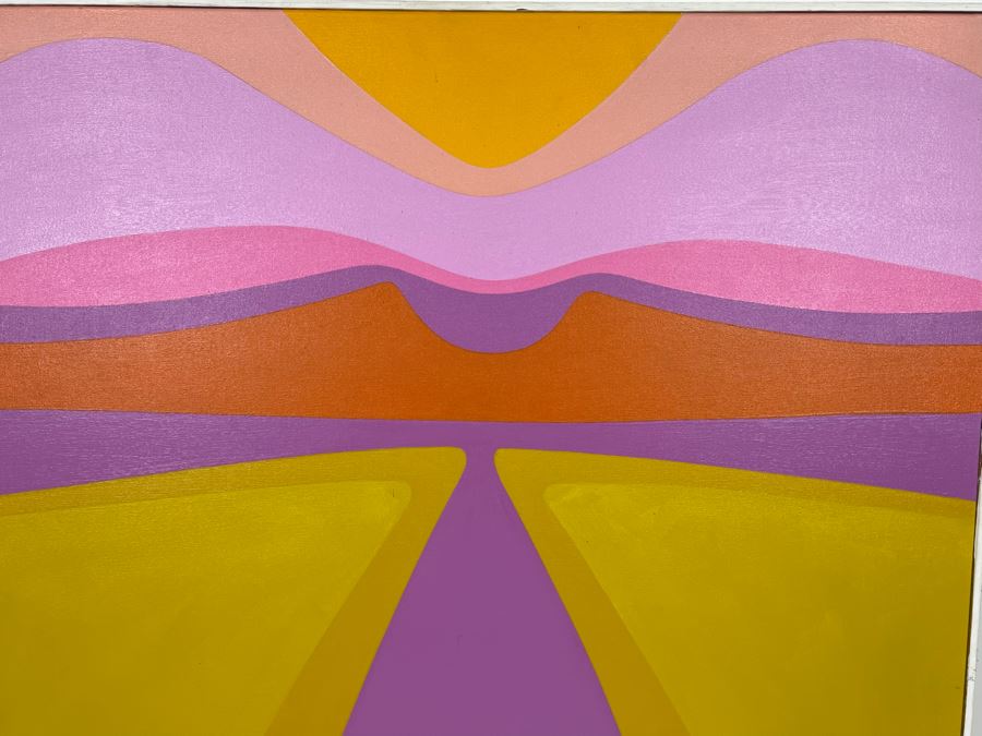 Vintage 1970 Original Abstract Painting Driving Into Sunset Signed On Back Artist Signature Illegible 36 X 36 [Photo 3]