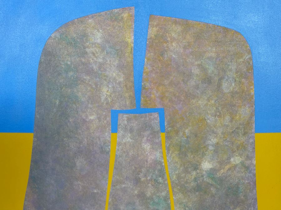 Vintage 1970 Original Abstract Painting Of Stonehenge Signed On Back Artist Signature Illegible 36 X 36 [Photo 3]