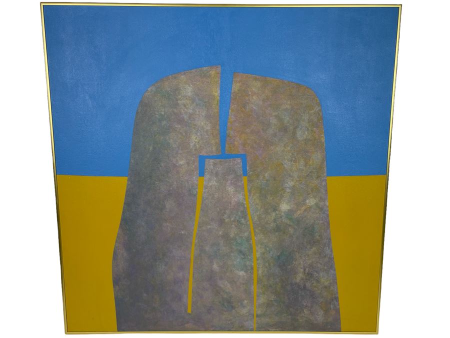 Vintage 1970 Original Abstract Painting Of Stonehenge Signed On Back Artist Signature Illegible 36 X 36