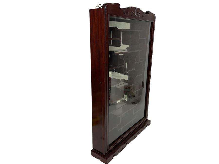Chinese Rosewood Etagere Wall Cabinet With Mirror Back 21W X 5D X 31H [Photo 11]