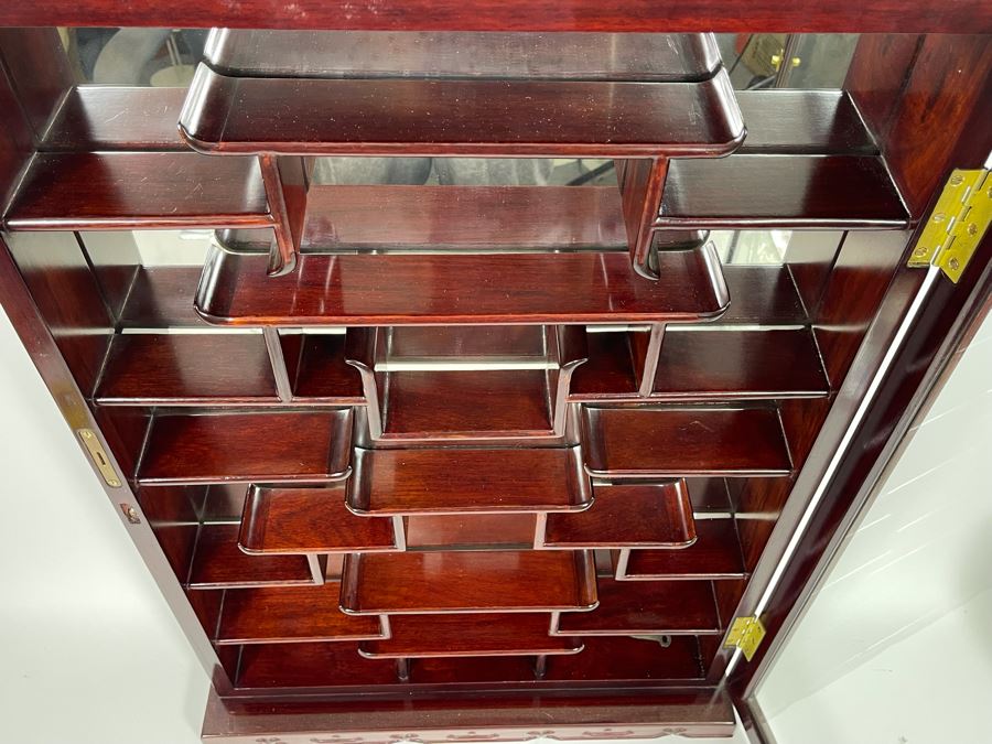 Chinese Rosewood Etagere Wall Cabinet With Mirror Back 21W X 5D X 31H [Photo 7]