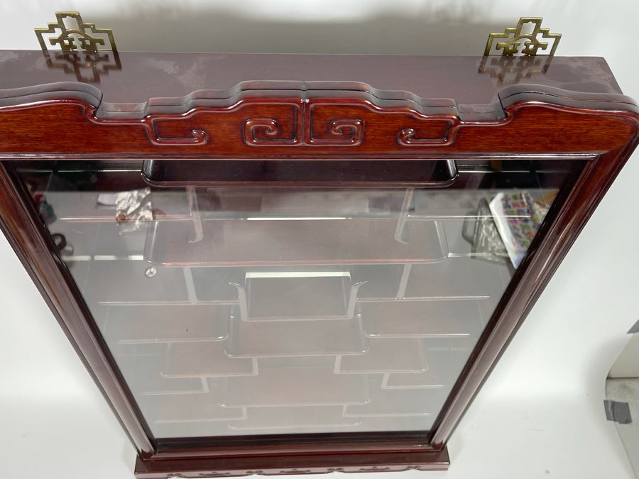 Chinese Rosewood Etagere Wall Cabinet With Mirror Back 21W X 5D X 31H [Photo 3]