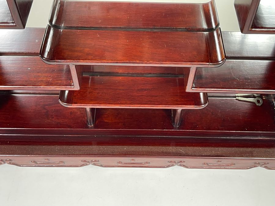 Chinese Rosewood Etagere Wall Cabinet With Mirror Back 21W X 5D X 31H [Photo 5]