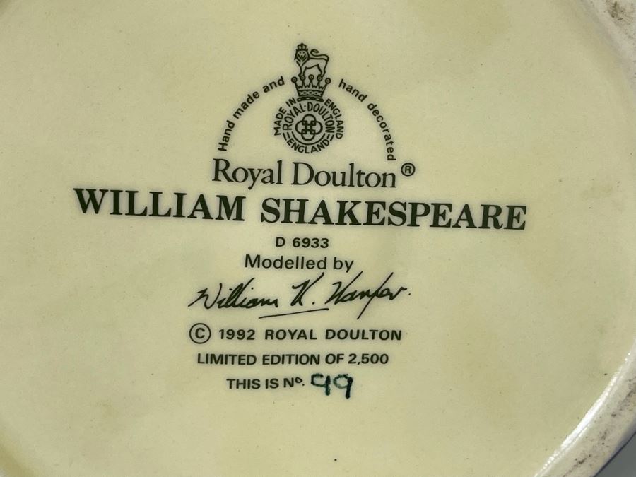 Royal Doulton William Shakespeare Limited Edition Toby Jug Mug 7H D6933 [Photo 11]
