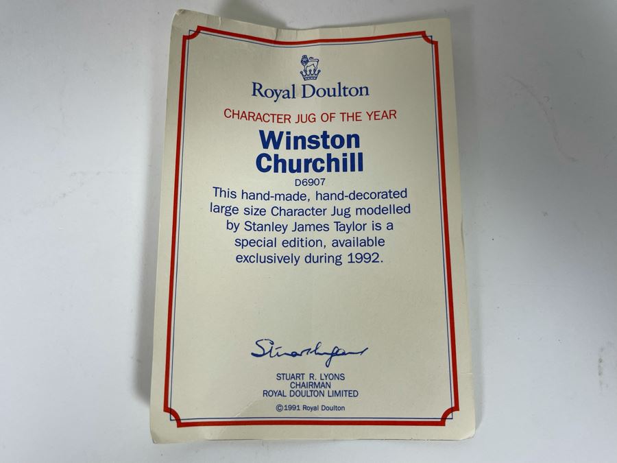 Royal Doulton Character Jug Of The Year Winston Churchill Special Edition Toby Jug Mug 6.5H D6907 [Photo 11]