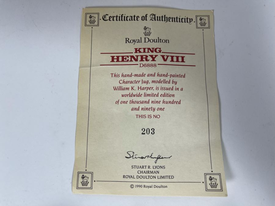 Royal Doulton King Henry VIII Limited Edition Toby Jug Mug Signed By Michael Doulton 7H D6888 [Photo 16]