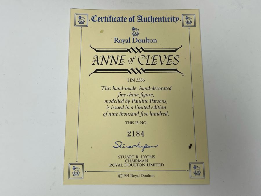 Royal Doulton Anne Of Cleves Limited Edition Figurine 6.5H HN3356 [Photo 13]