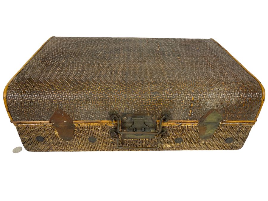 Vintage Chinese Woven Rattan Suitcase 22W X 16D X 8H [Photo 1]