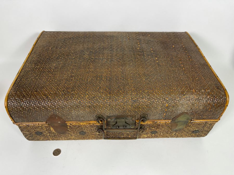 Vintage Chinese Woven Rattan Suitcase 22W X 16D X 8H [Photo 7]