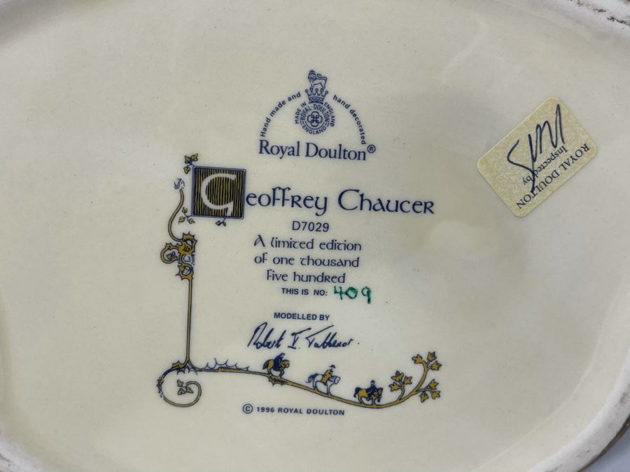Royal Doulton Geoffrey Chaucer Limited Edition Toby Jug Mug 7.5H (Slight Chip On Hat On Left Handle) [Photo 11]