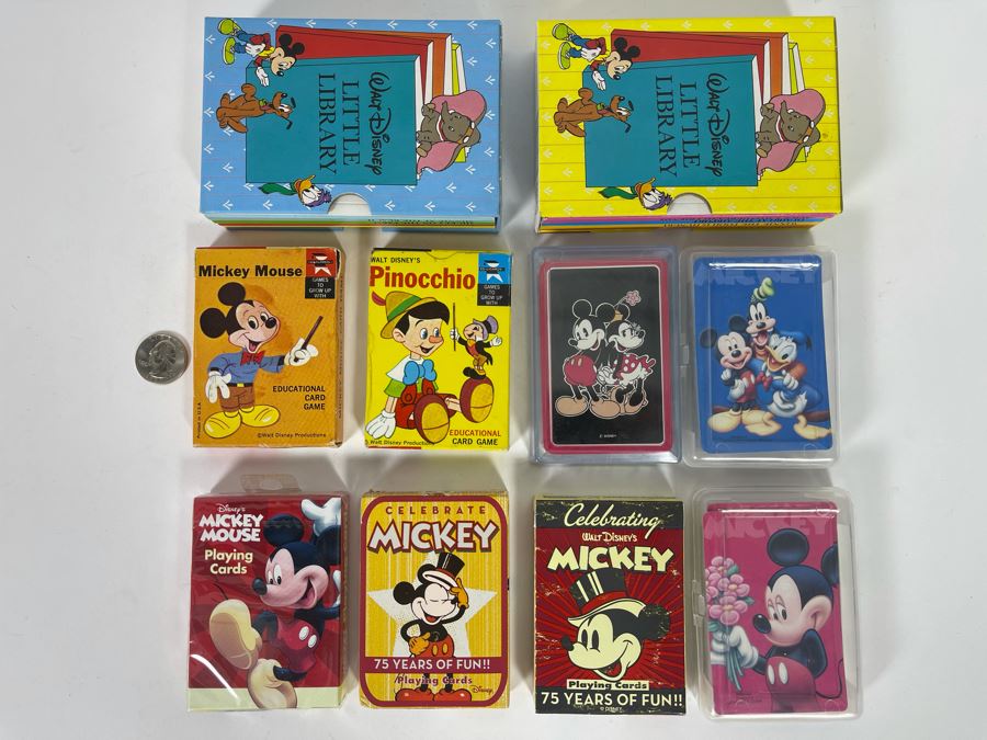 Collection Of Walt Disney Playing Cards And Pair Of Book Sets