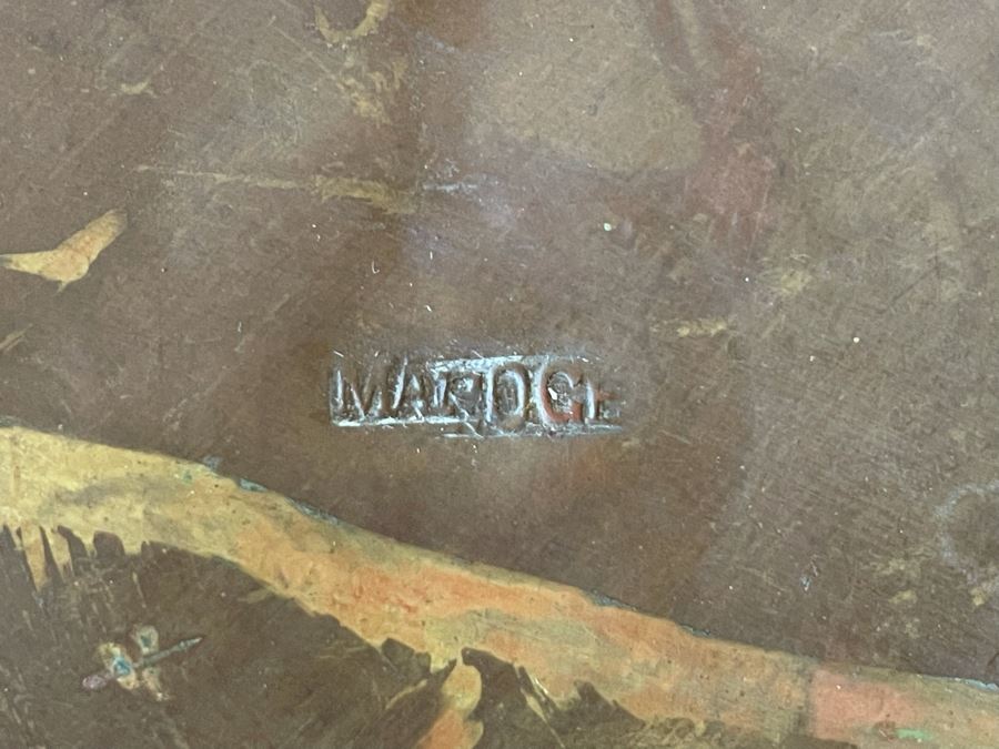 Vintage Brass Copper Footed Bucket Pot With Handle Signed Mardge 1’1”R X 1’2”H [Photo 11]