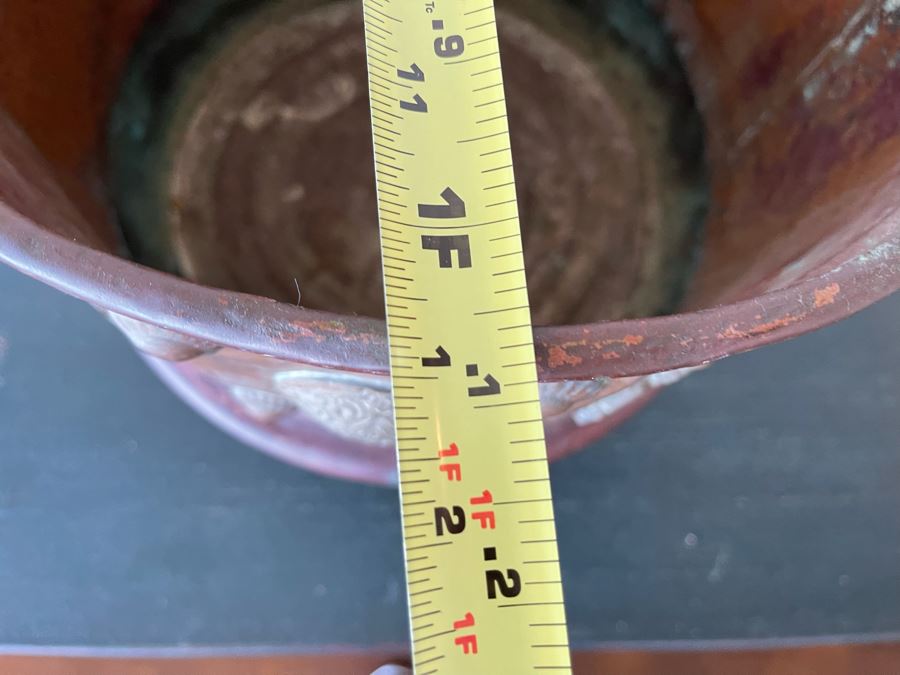 Vintage Brass Copper Footed Bucket Pot With Handle Signed Mardge 1’1”R X 1’2”H [Photo 15]