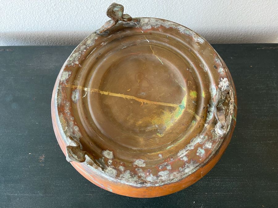 Vintage Brass Copper Footed Bucket Pot With Handle Signed Mardge 1’1”R X 1’2”H [Photo 10]