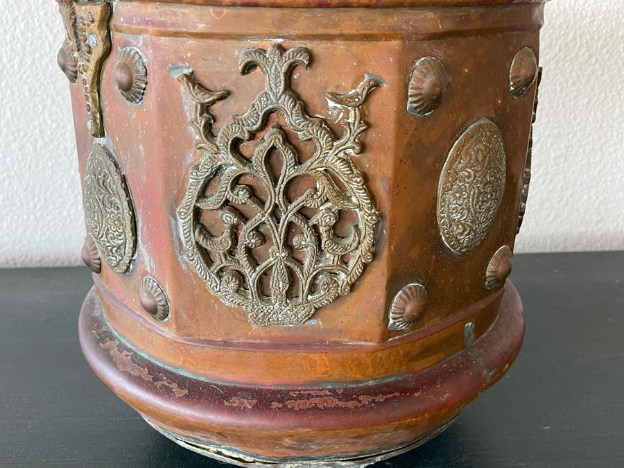 Vintage Brass Copper Footed Bucket Pot With Handle Signed Mardge 1’1”R X 1’2”H [Photo 7]
