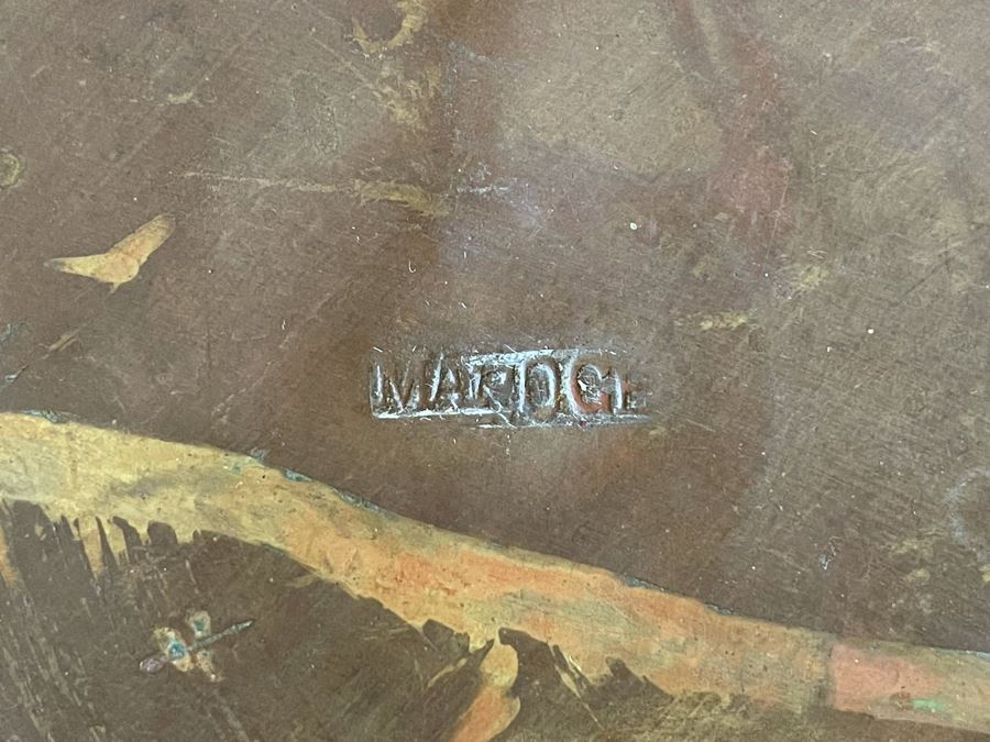 Vintage Brass Copper Footed Bucket Pot With Handle Signed Mardge 1’1”R X 1’2”H [Photo 12]