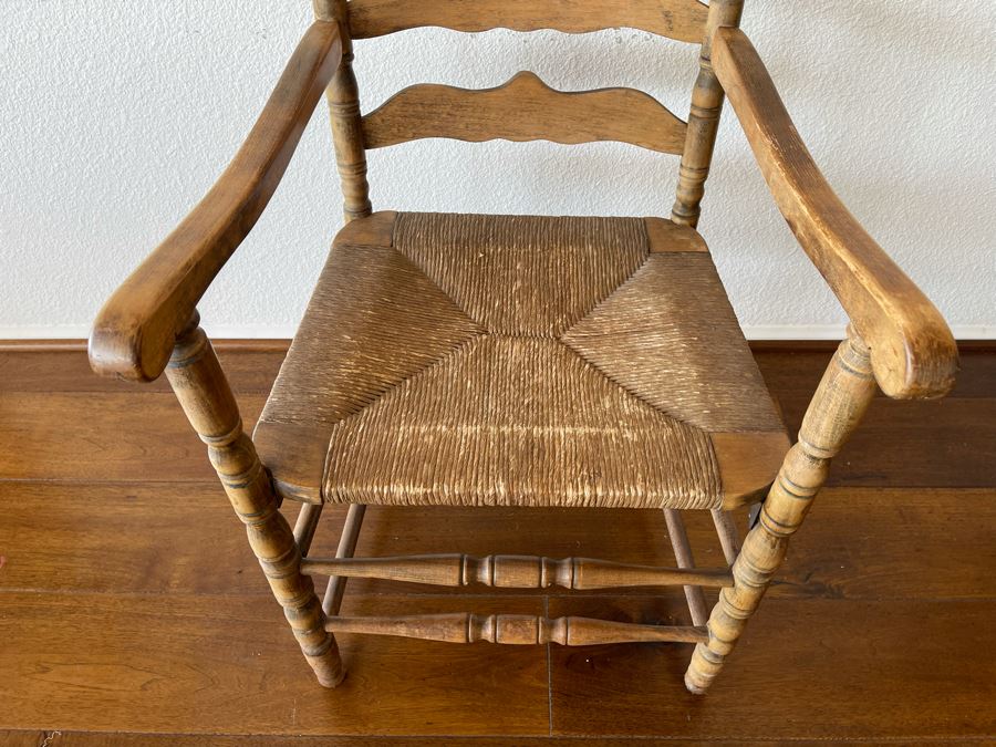 Vintage Ladder Back Rush Seat Armchair 1’9”W X 1’8”D X 3’7”H [Photo 2]