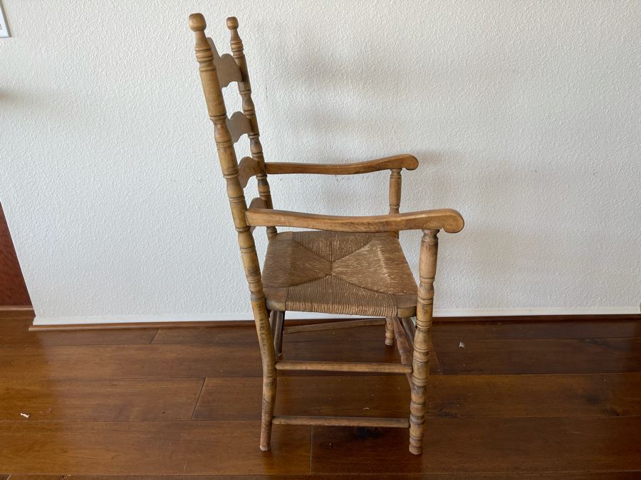Vintage Ladder Back Rush Seat Armchair 1’9”W X 1’8”D X 3’7”H [Photo 4]