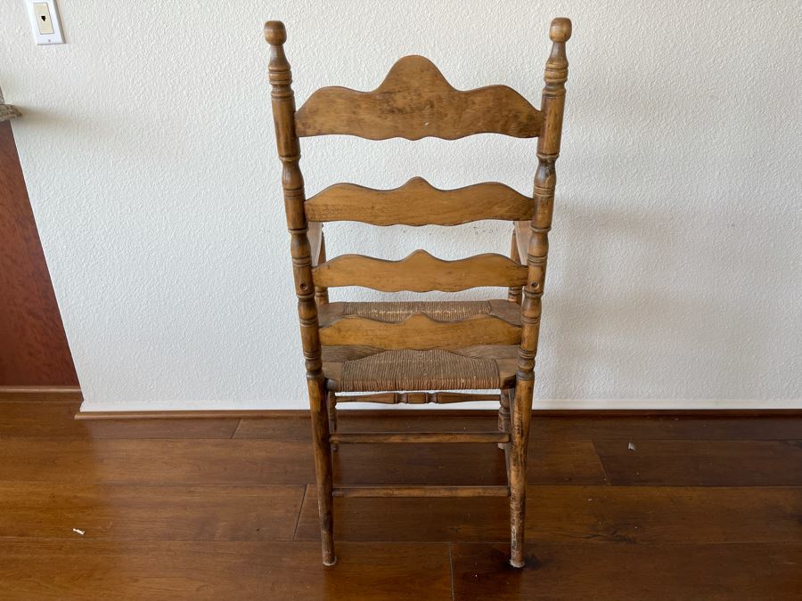 Vintage Ladder Back Rush Seat Armchair 1’9”W X 1’8”D X 3’7”H [Photo 5]