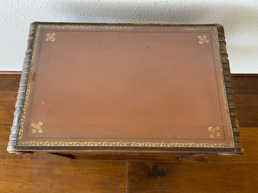 Vintage Leather Top 2-Tier Side Table With Glass Top 2’W X 1’4”D X 2’H [Photo 7]