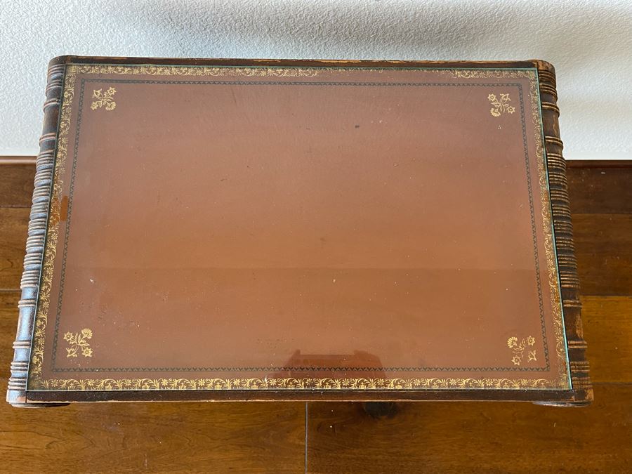 Vintage Leather Top 2-Tier Side Table With Glass Top 2’W X 1’4”D X 2’H [Photo 6]