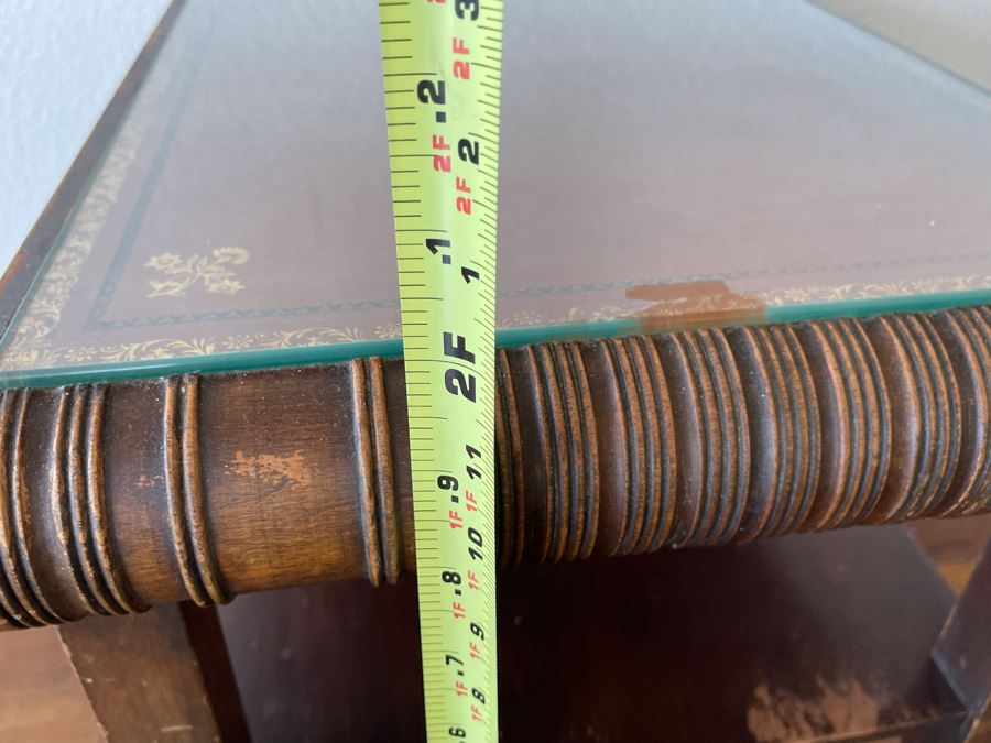 Vintage Leather Top 2-Tier Side Table With Glass Top 2’W X 1’4”D X 2’H [Photo 10]