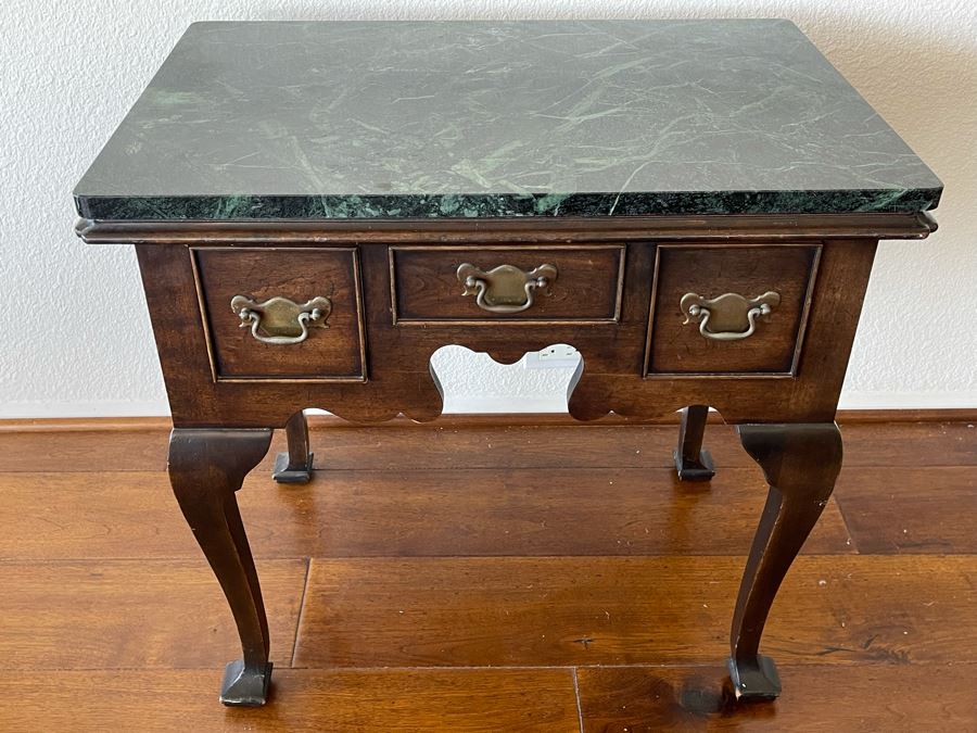 Statton Trutype Americana Side Table With Marble Top 2’5”W X 1’8”D X 2’3”H [Photo 1]
