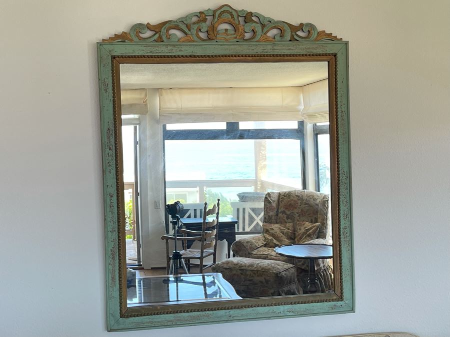 Vintage Painted Wooden Wall Mirror 3’11” X 4’11” [Photo 1]