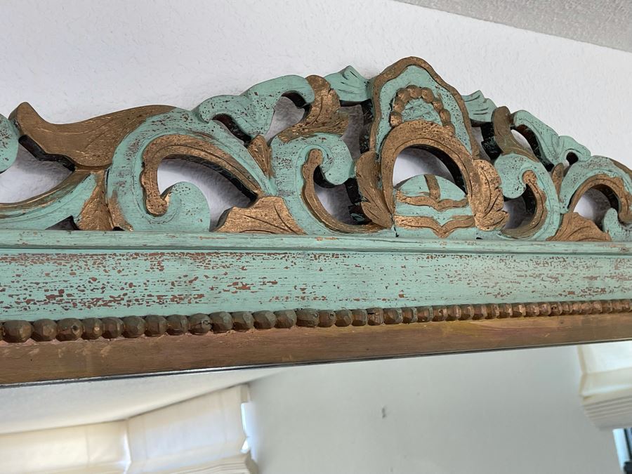 Vintage Painted Wooden Wall Mirror 3’11” X 4’11” [Photo 7]