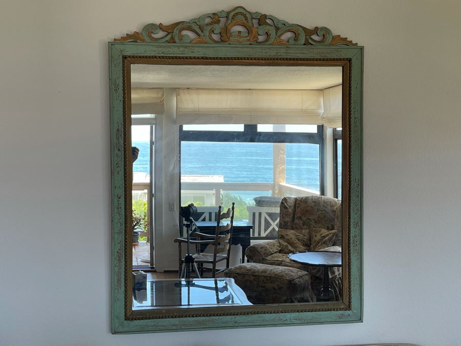 Vintage Painted Wooden Wall Mirror 3’11” X 4’11” [Photo 3]