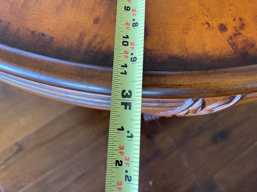 Inlaid Wooden Pedestal Table 3’R X 2’6”H [Photo 10]