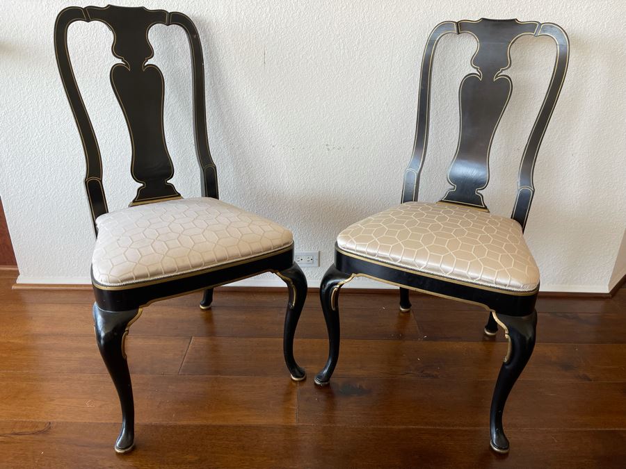 Pair Of Black And Gold Trim Bird Silhouette Side Chairs [Photo 3]