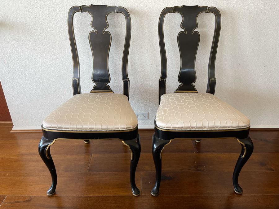 Pair Of Black And Gold Trim Bird Silhouette Side Chairs [Photo 1]