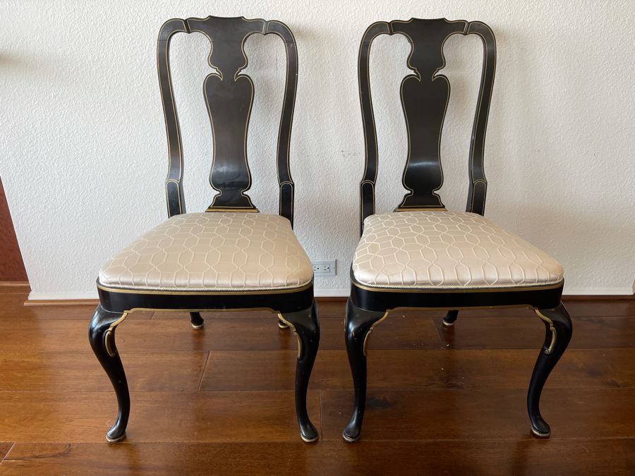 Pair Of Black And Gold Trim Bird Silhouette Side Chairs [Photo 2]