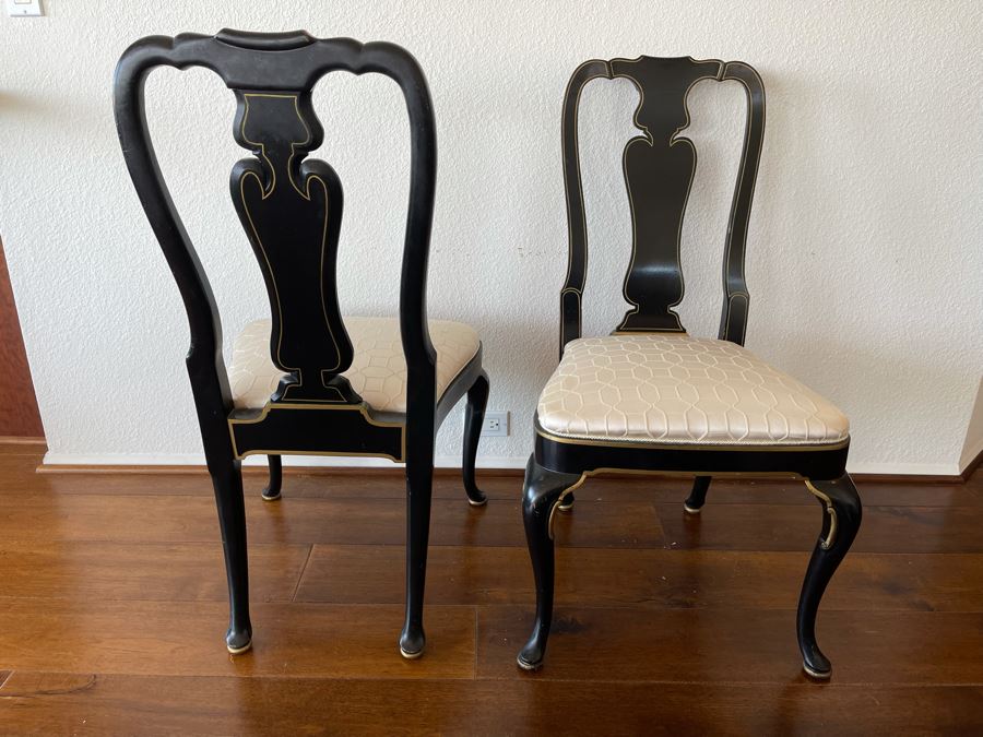 Pair Of Black And Gold Trim Bird Silhouette Side Chairs [Photo 4]