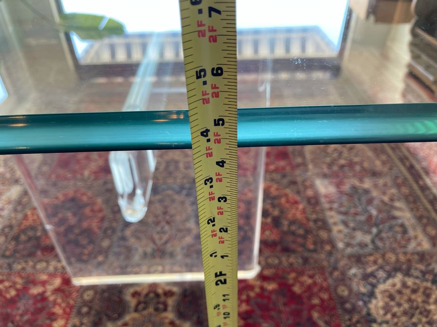 Lucite Base Dining Table In Manner Of Karl Springer With Glass Top 3’2”W X 6’6”L X 2’5”H [Photo 19]