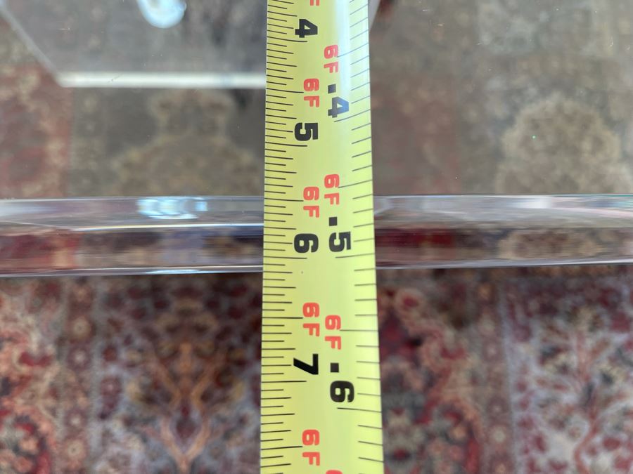 Lucite Base Dining Table In Manner Of Karl Springer With Glass Top 3’2”W X 6’6”L X 2’5”H [Photo 18]