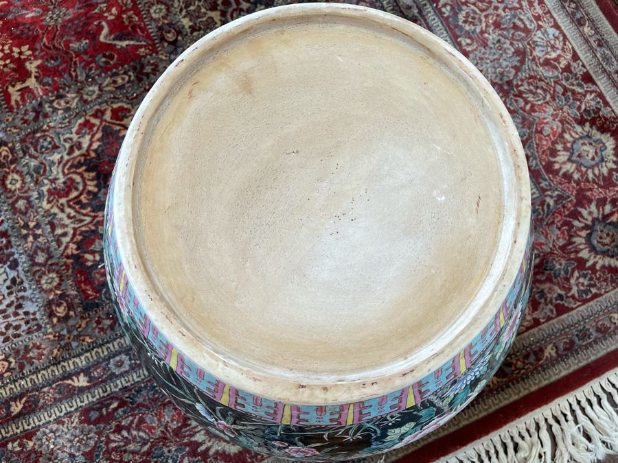 Large Chinese Porcelain Fish Bowl Planter With Wooden Stand 1’7”R X 1’6”H [Photo 20]