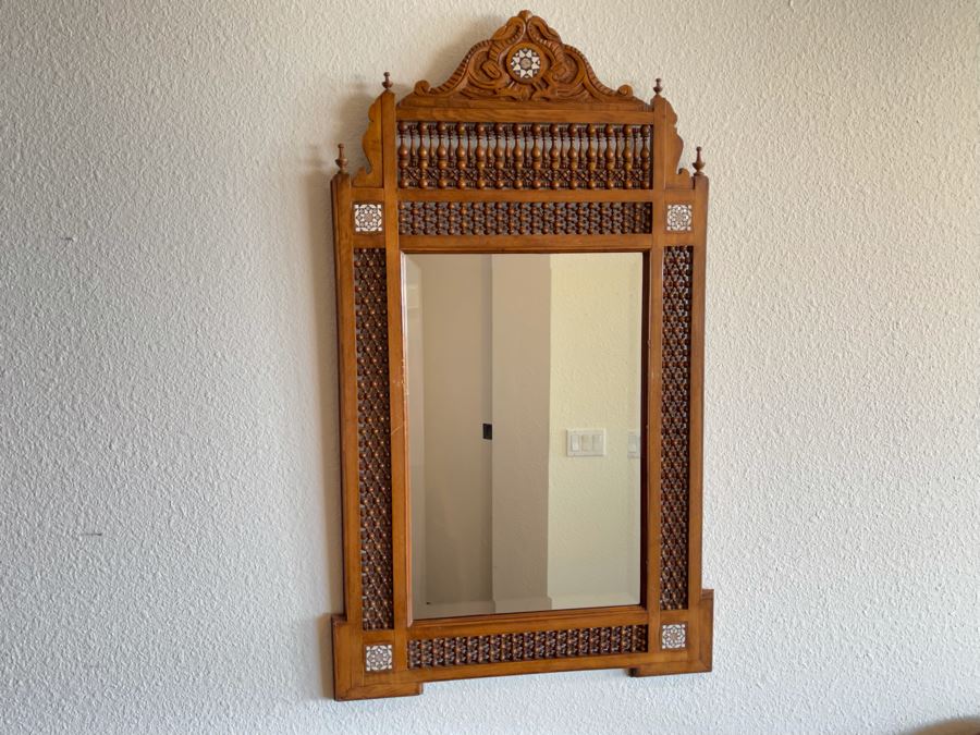 Vintage Inlaid Wooden Wall Mirror From India 2’1”W X 3’7”H [Photo 2]