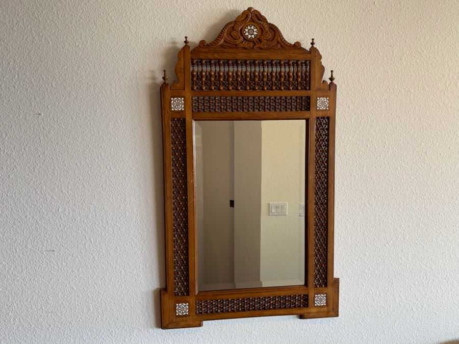 Vintage Inlaid Wooden Wall Mirror From India 2’1”W X 3’7”H [Photo 3]