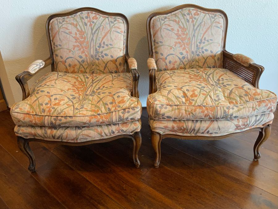 Pair Of Upholstered Armchairs With Cane Sides [Photo 8]
