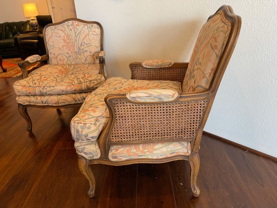 Pair Of Upholstered Armchairs With Cane Sides [Photo 6]
