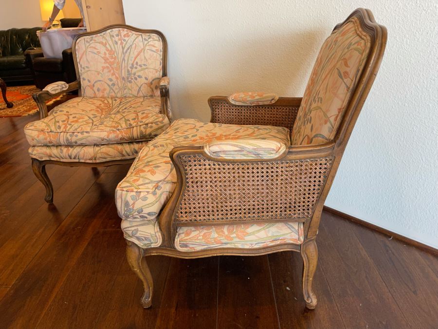 Pair Of Upholstered Armchairs With Cane Sides [Photo 5]