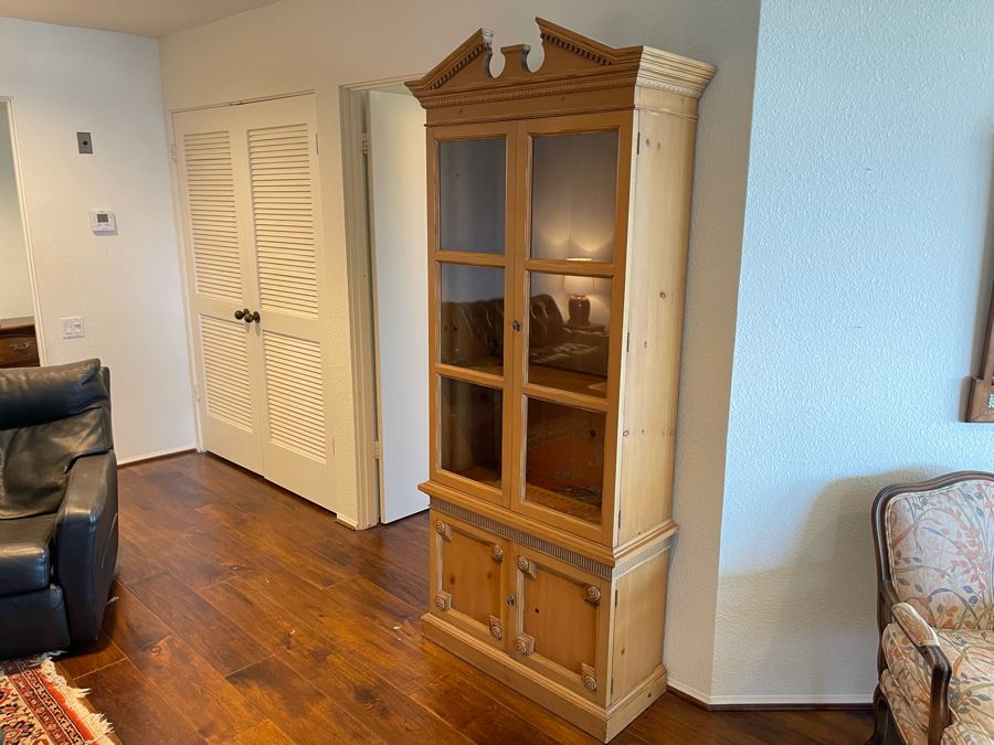 Wooden Bookcase With Glass Front Doors And Lower Cabinet 2’10”W X 1’2”D X 7’H [Photo 7]