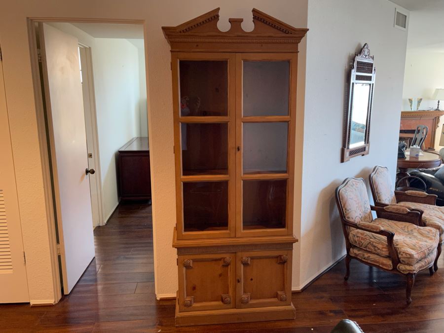 Wooden Bookcase With Glass Front Doors And Lower Cabinet 2’10”W X 1’2”D X 7’H [Photo 3]