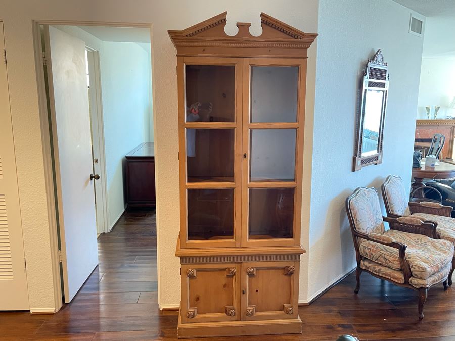 Wooden Bookcase With Glass Front Doors And Lower Cabinet 2’10”W X 1’2”D X 7’H [Photo 2]