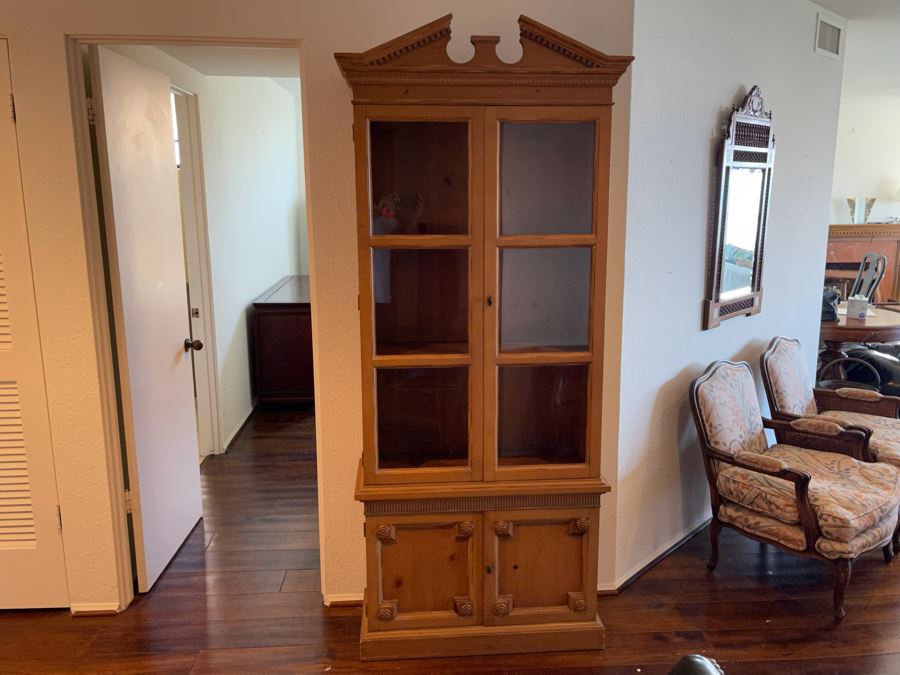 Wooden Bookcase With Glass Front Doors And Lower Cabinet 2’10”W X 1’2”D X 7’H [Photo 4]